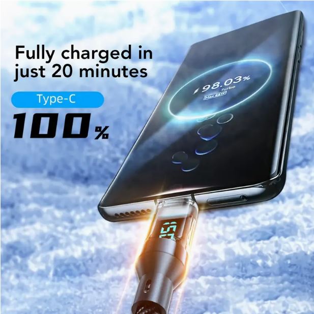 Temu 2m 120W USB Type C Powerhouse Charge Cable with LCD display, durable design, supports 6Amp super-fast charging.