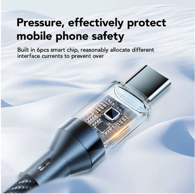 Temu 2m 120W USB Type C power charge cable with LCD display, durable design, 6Amp fast charging for devices.