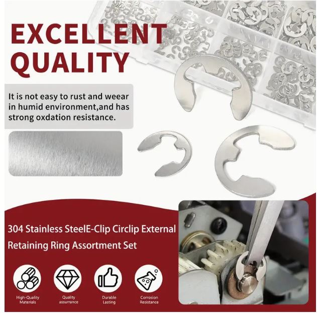 150pcs Stainless Steel Stainless Steel E Clip Washer Assortment Kit Circlip Retaining Ring For Shaft Fastener M1.5~M15 - Little Tokyo SA