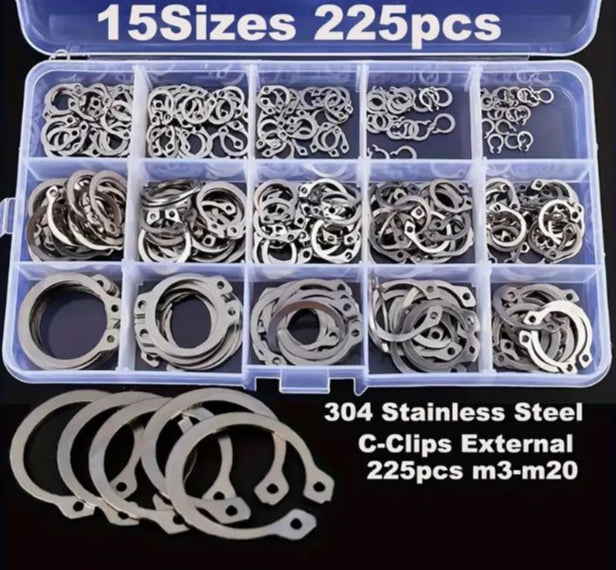 225pcs C-Clips External Fixing Ring Kit - Little Tokyo SA