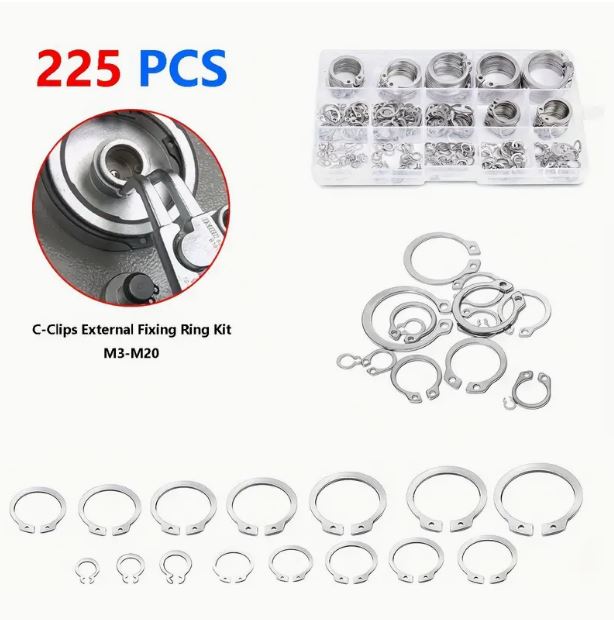 225pcs C-Clips External Fixing Ring Kit - Little Tokyo SA