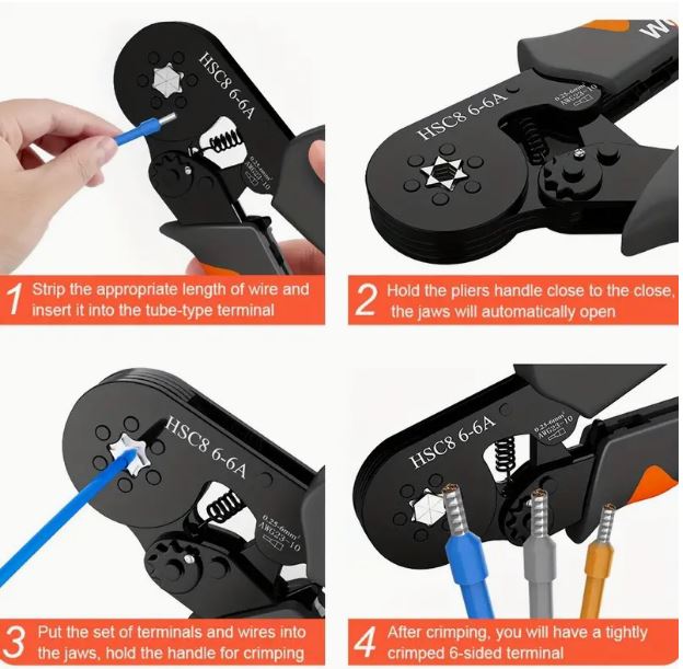 Temu Ultimate Crimping Combo Tool Kit showing a professional crimping tool with adjustable jaws and ergonomic handle for electrical work.