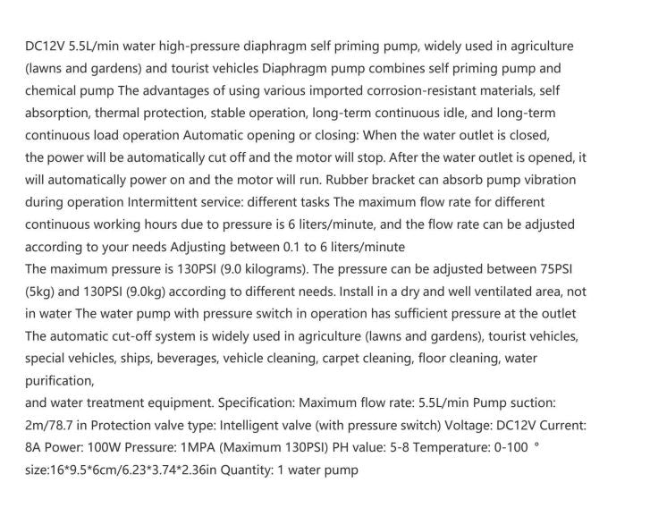 High-Pressure 100W DC12V Self-Priming Pump - Little Tokyo SA