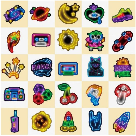 Decorative Stickers 50pcs Neon Stickers, Cool Neon Light Brand Stickers For Suitcase, Water Bottle, Motorcycle, Graffiti Stickers