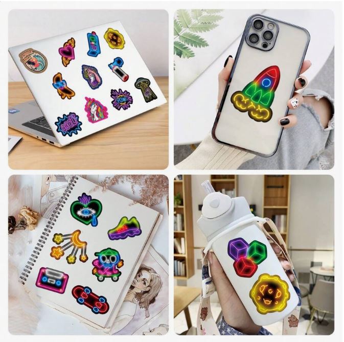 Decorative Stickers 50pcs Neon Stickers, Cool Neon Light Brand Stickers For Suitcase, Water Bottle, Motorcycle, Graffiti Stickers