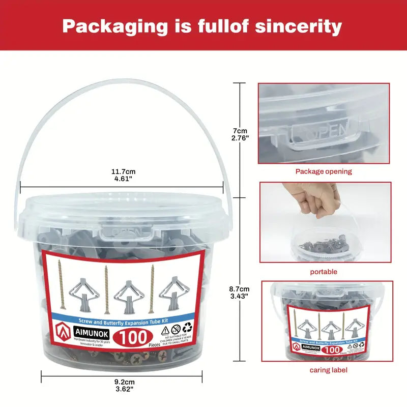 100pcs Drywall Anchor Kit with Butterfly Expansion Tubes - Little Tokyo SA