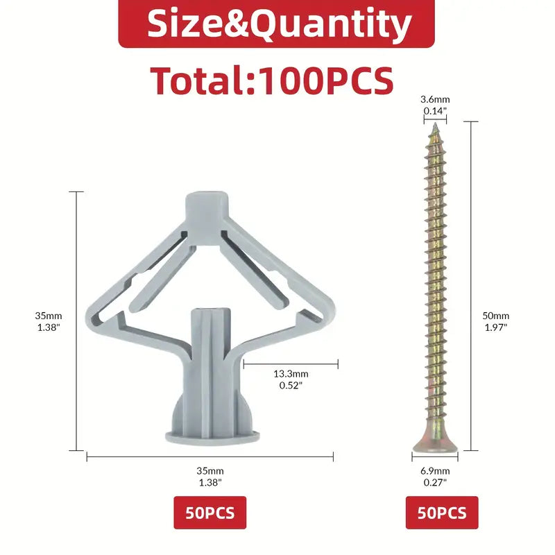 100pcs Drywall Anchor Kit with Butterfly Expansion Tubes - Little Tokyo SA
