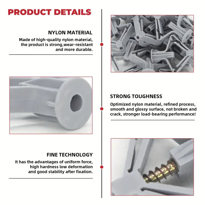 100pcs Drywall Anchor Kit with Butterfly Expansion Tubes - Little Tokyo SA