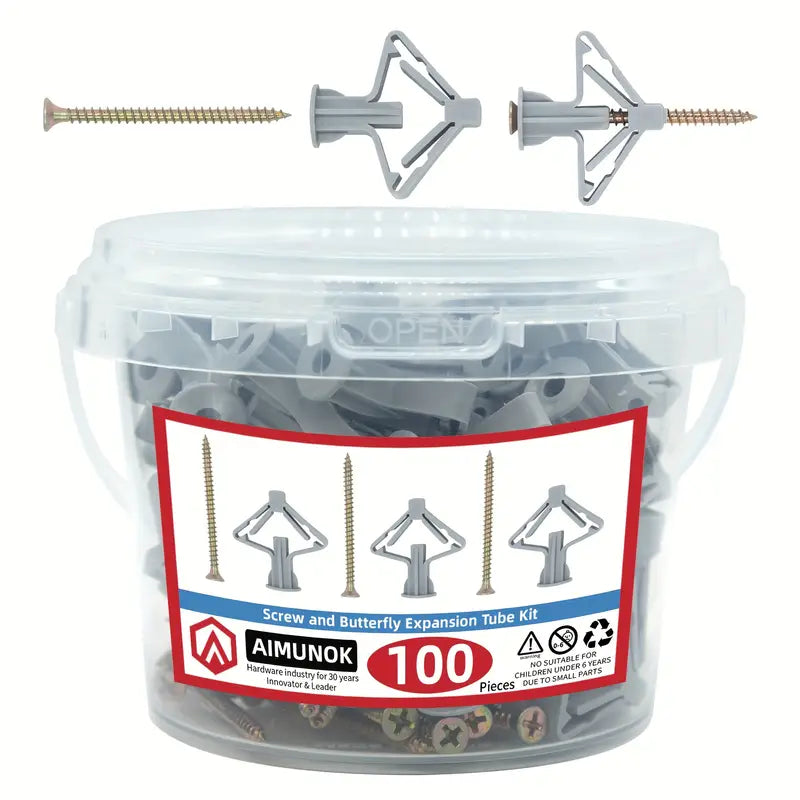 100pcs Drywall Anchor Kit with Butterfly Expansion Tubes - Little Tokyo SA