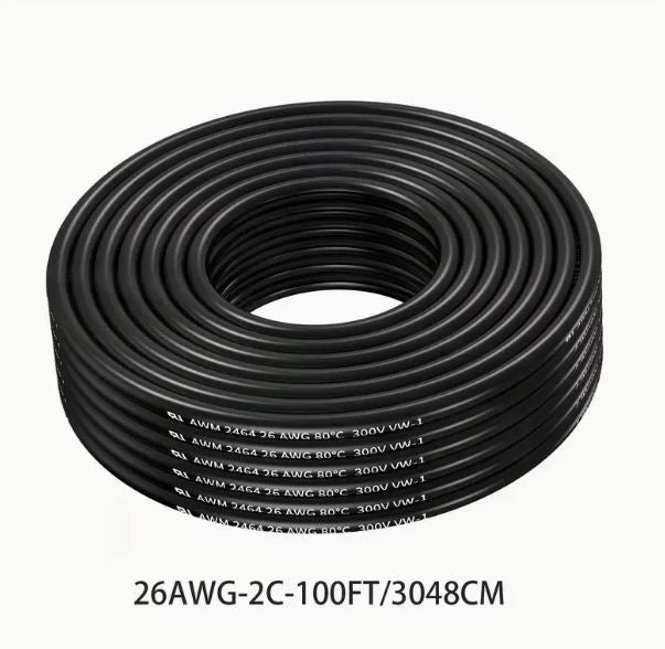 Temu 26 AWG 2-core electrical cable, 30.5 meters, flexible electrical wire for electronics and wiring projects.