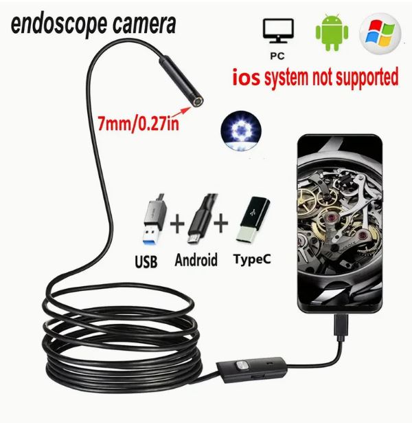 10 Meter x 7mm Lens Soft Cable  High Definition Endoscope, Android Mobile Phone Camera - Little Tokyo SA
