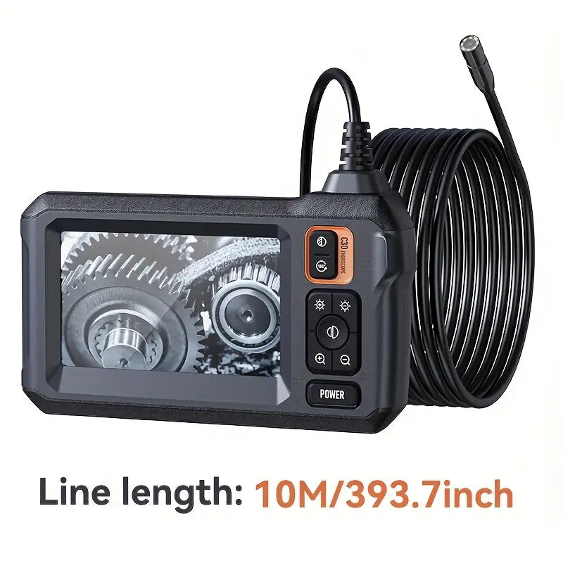 INSKAM industrial endoscope by Temu, 8mm diameter, 10-meter digital borescope inspection camera showing camera head and flexible cable