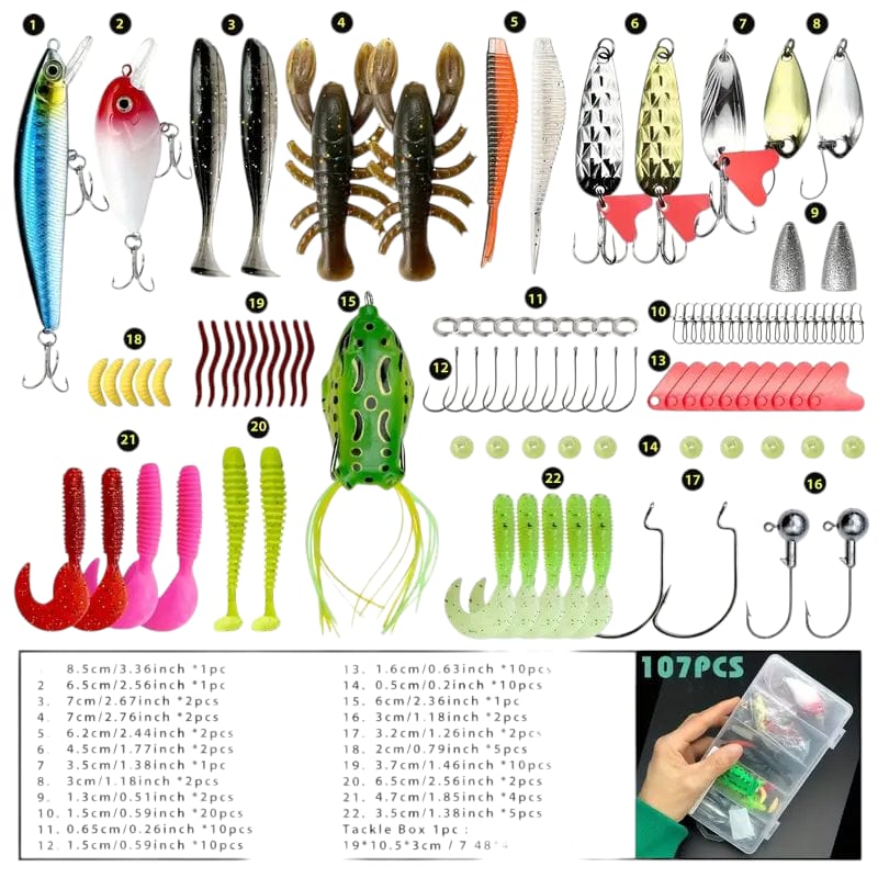 107pcs Fishing Lures Kit for For Bass, Trout & Salmon Fishing - Little Tokyo SA