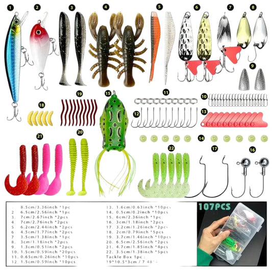 107pcs Fishing Lures Kit for For Bass, Trout & Salmon Fishing - Little Tokyo SA