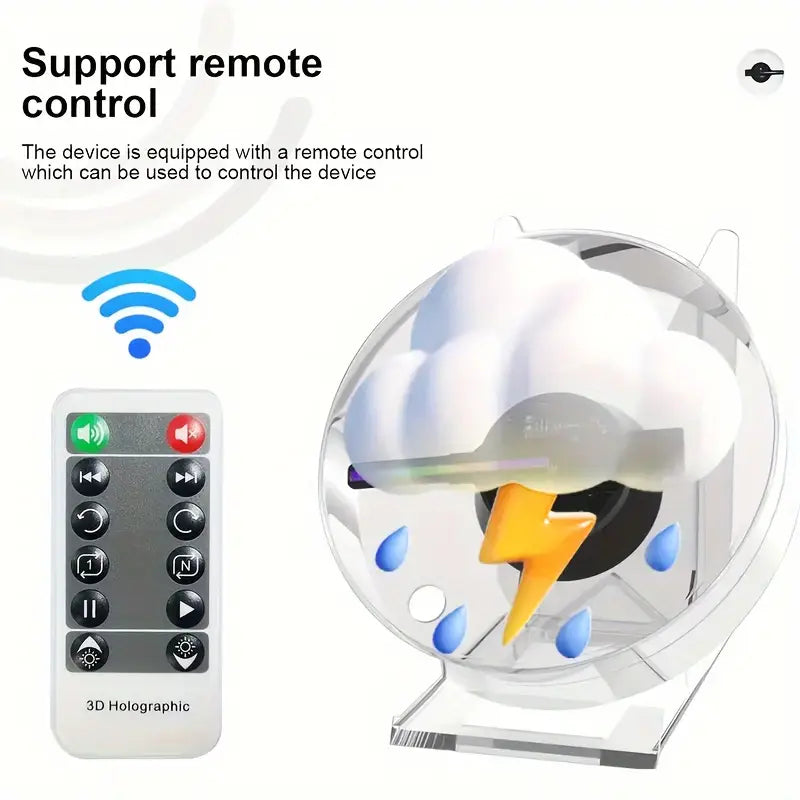 Holographic 3D advertising projector by Temu displaying vibrant holograms for shop displays and marketing.