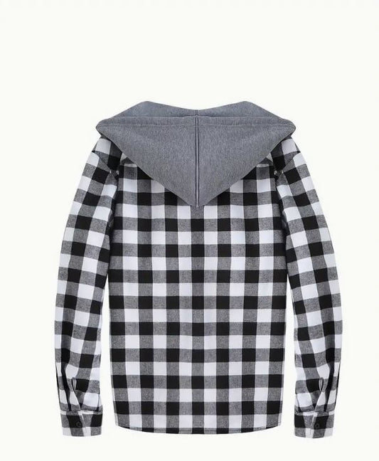 Fashionable Design Men's Plaid Pattern Hooded Long Sleeve Button Up Shirt - Little Tokyo SA