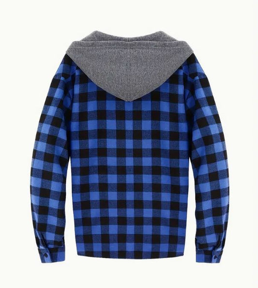 Fashionable Design Men's Plaid Pattern Hooded Long Sleeve Button Up Shirt - Little Tokyo SA