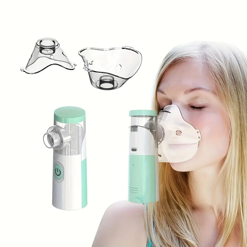Portable Temu handheld facial steamer nebulizer with misting nozzle and control buttons for skin care and humidification.