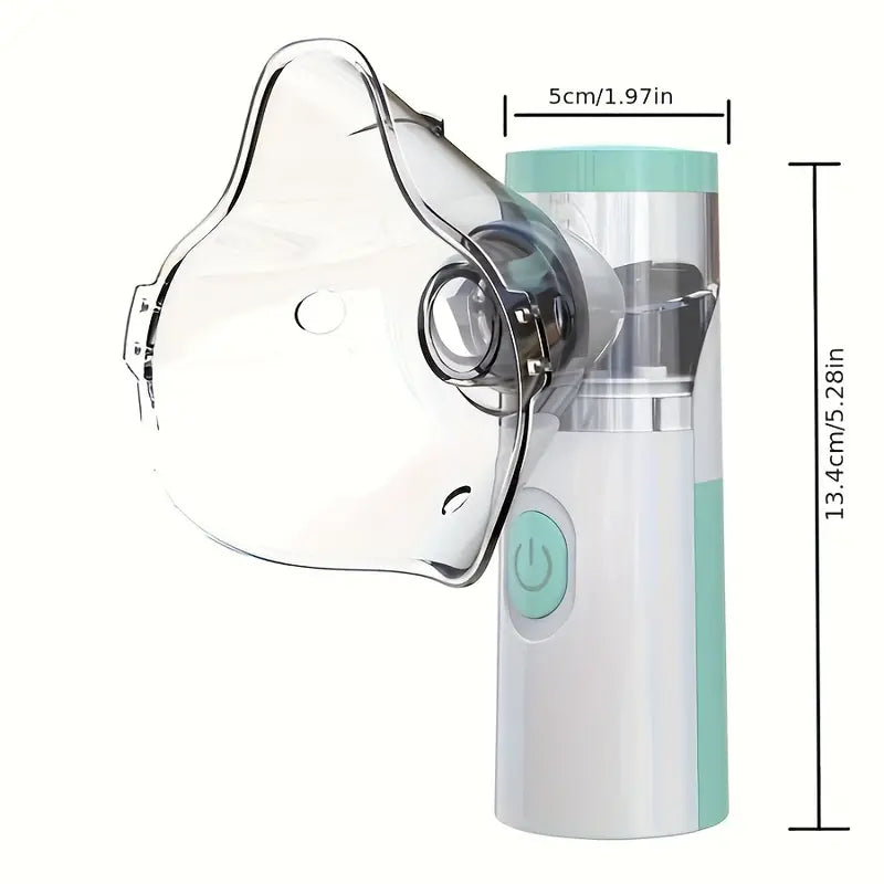 Portable Temu handheld facial steamer and humidifier for skin care, showing a compact device with a water tank and nozzle.