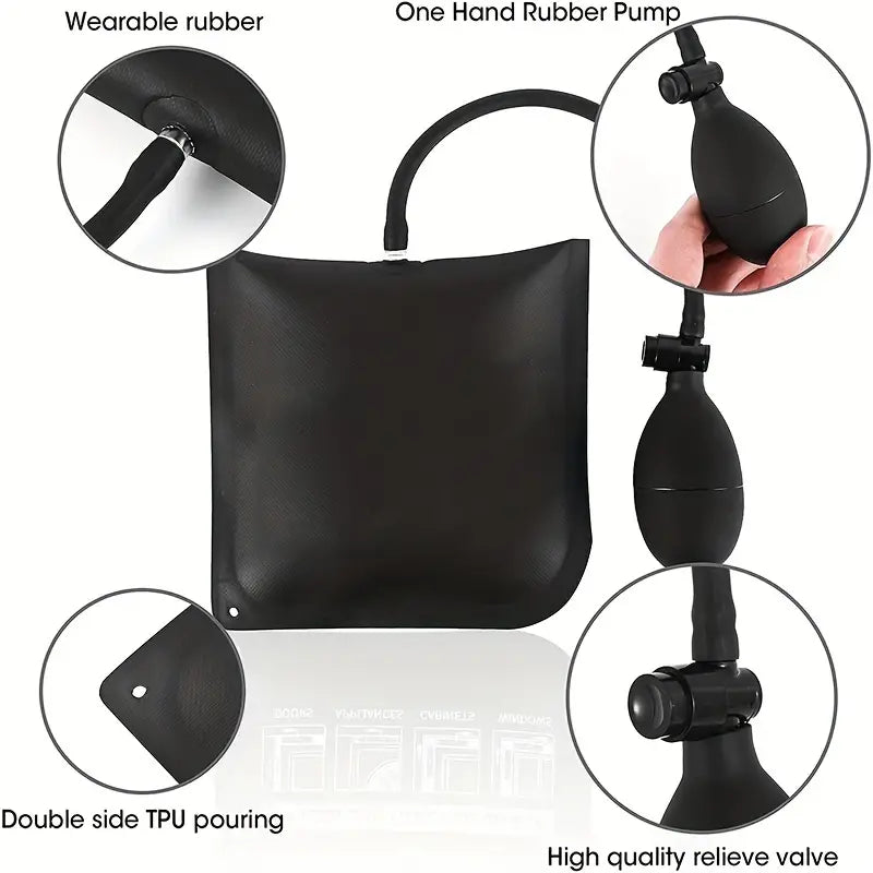 Temu inflatable car unlock airbag tool for emergency vehicle entry, shown inflated ready to assist in unlocking a car door.