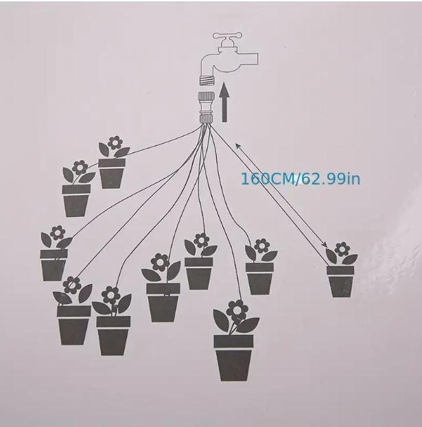 Temu garden irrigation drip system with hoses and nozzles for efficient watering and garden irrigation.
