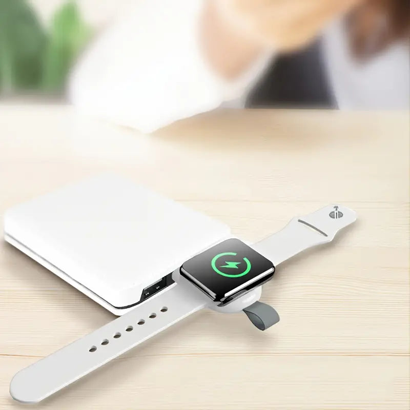 Temu portable wireless charger for Apple Watch, compact iWatch charger with sleek design for convenient charging.