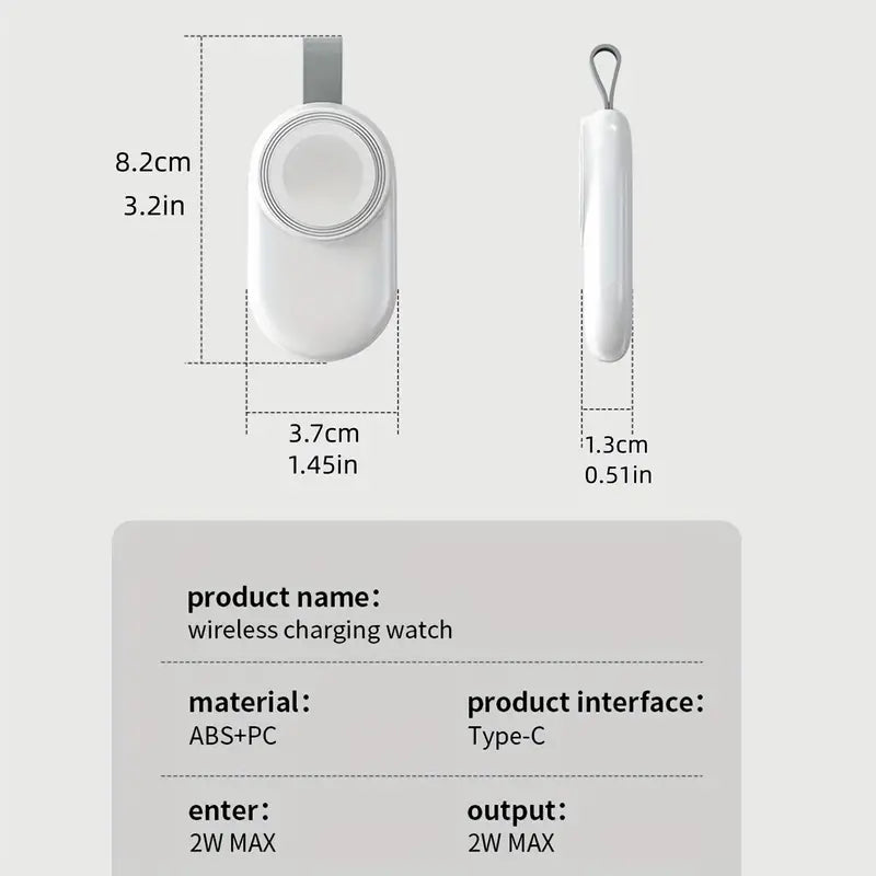 Temu portable wireless charger for Apple Watch, compact iWatch charger with sleek design for convenient charging.