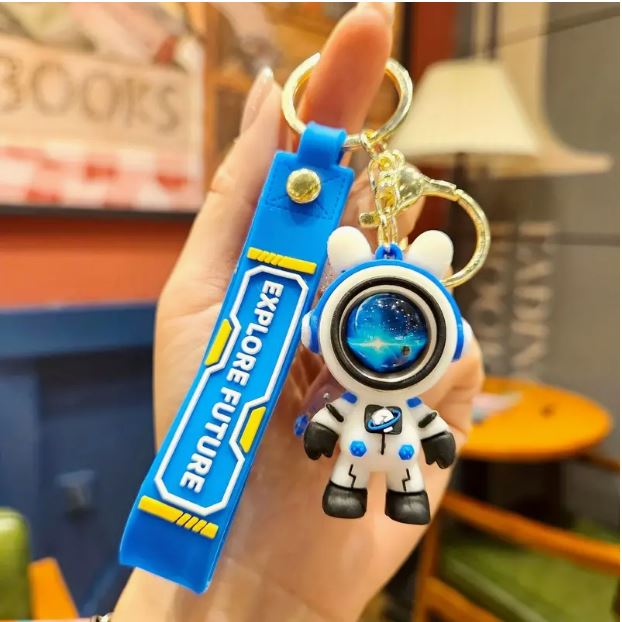 Flying Star Rabbit Astronaut keychain by Temu featuring a cute rabbit in an astronaut suit and star design, perfect for keys or bags.