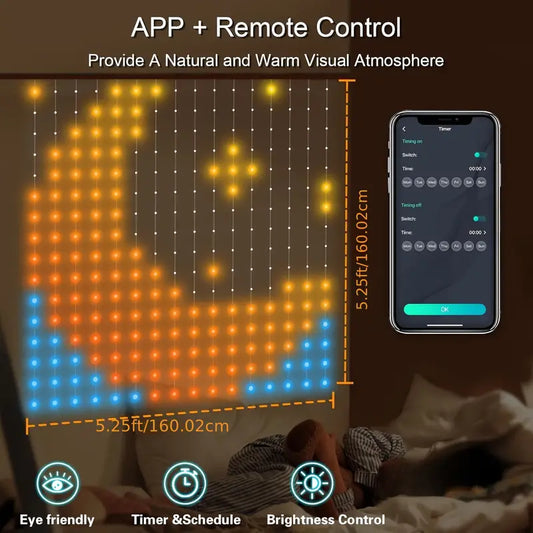 Smart LED Curtain Lights with Remote & App Control - Little Tokyo SA