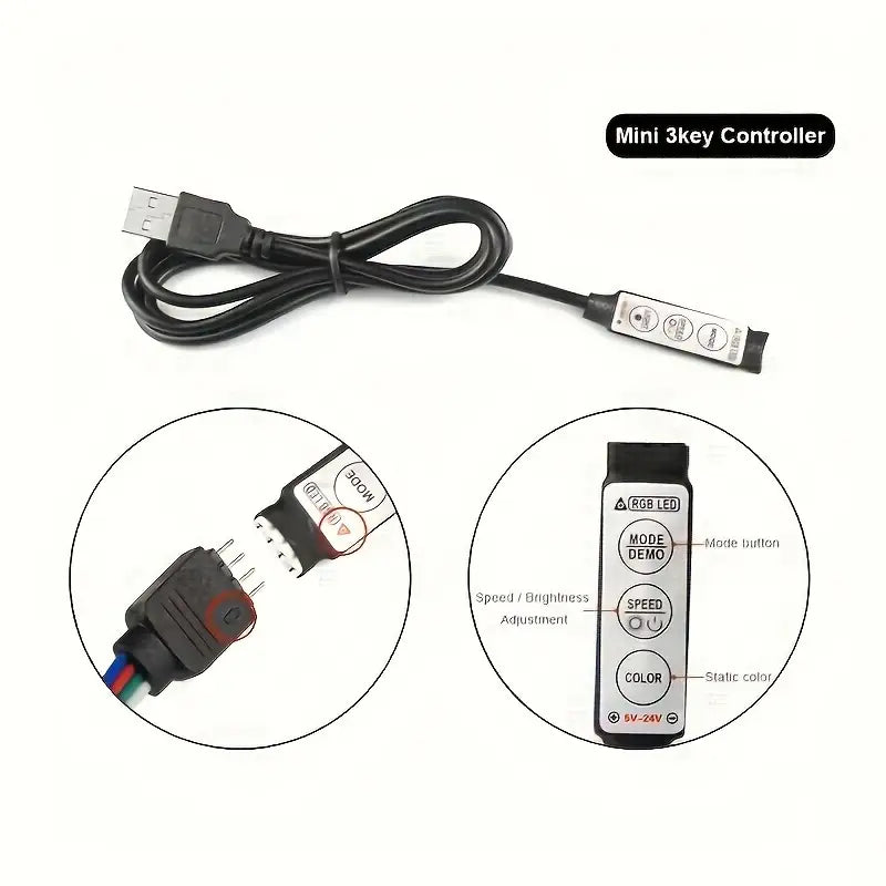 3meter 5V Vibrant RGB3535 LED Strip Light with USB Plug & Easy-Control Three-Key Remote - Little Tokyo SA