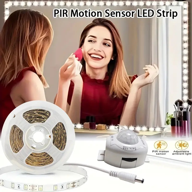 Temu 2M LED strip light with motion sensor, flexible light strip for home or office lighting, energy-efficient and easy to install.