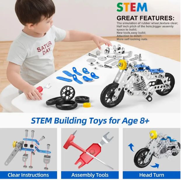 139pc Metal Motorcycle Stem Building Kit for Kids - Little Tokyo SA