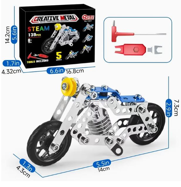 139pc Metal Motorcycle Stem Building Kit for Kids - Little Tokyo SA