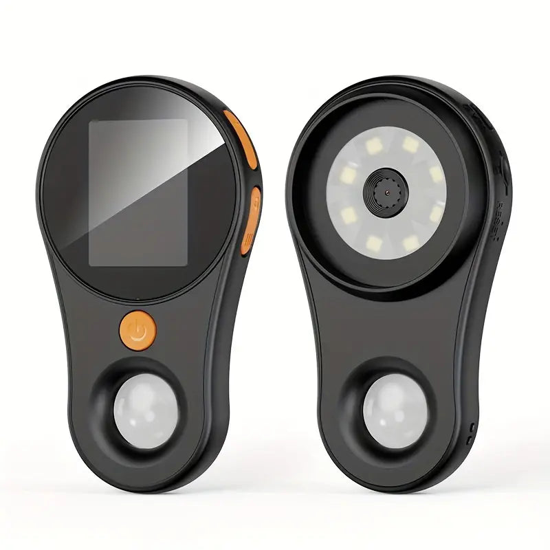 Temu 500X 2.0MP portable handheld digital microscope showing close-up view of tiny surface details and lens.