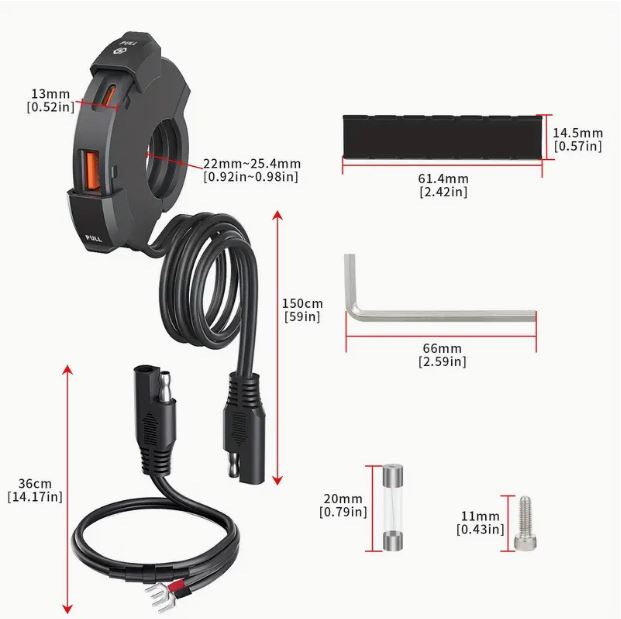 12V-24V Dual USB Qualcomm Fast Motorcycle Charger - Little Tokyo SA
