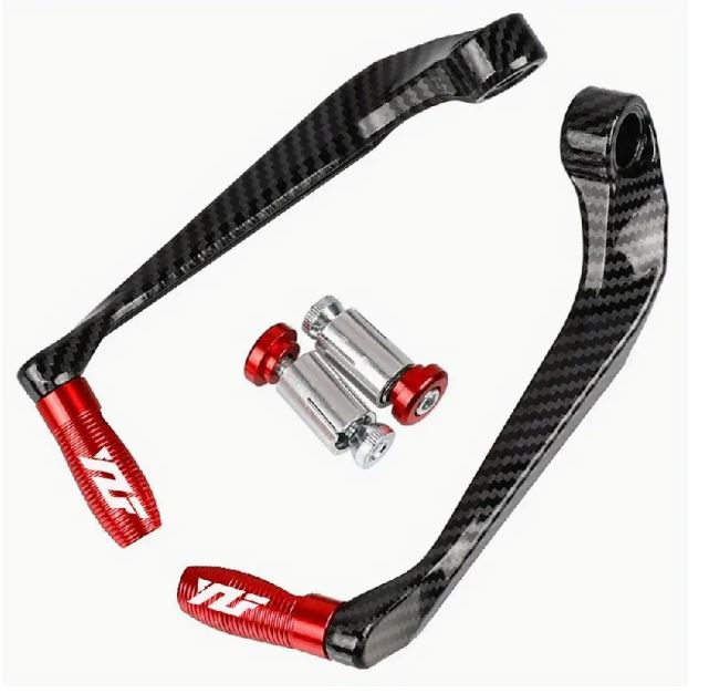 Two CNC aluminum motorcycle handlebar grip lever guards by Temu, designed to protect levers and enhance rider safety.