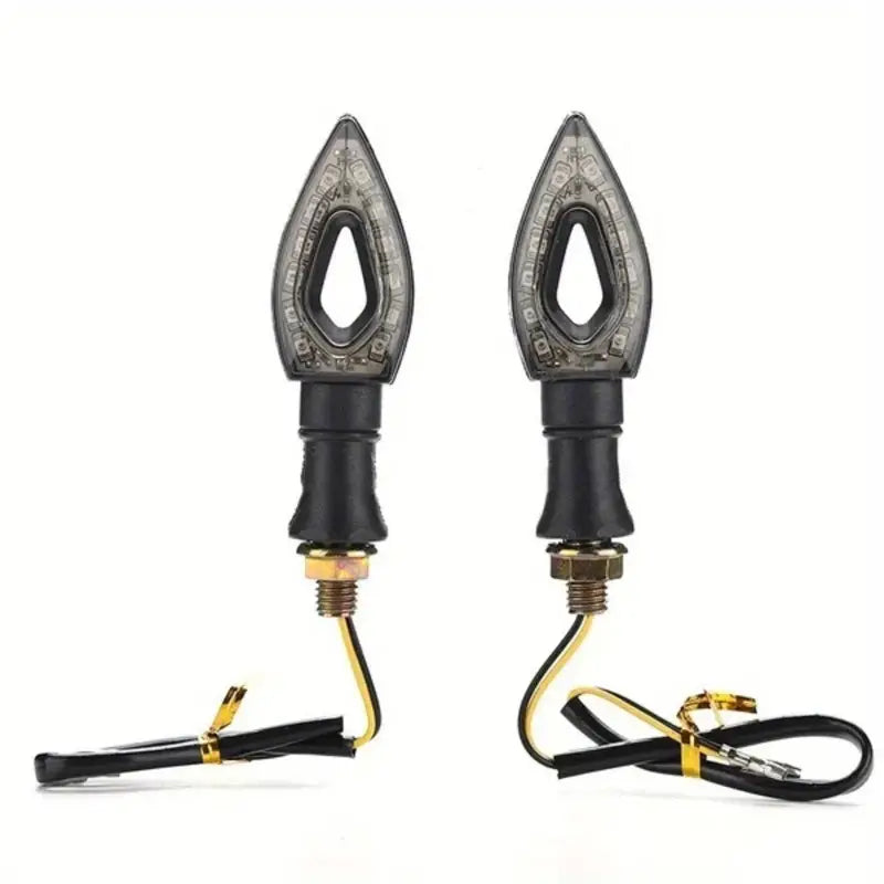 Two motorcycle turn signal lights with 12 LED bulbs, designed as accessories for motorcycles, by Temu.
