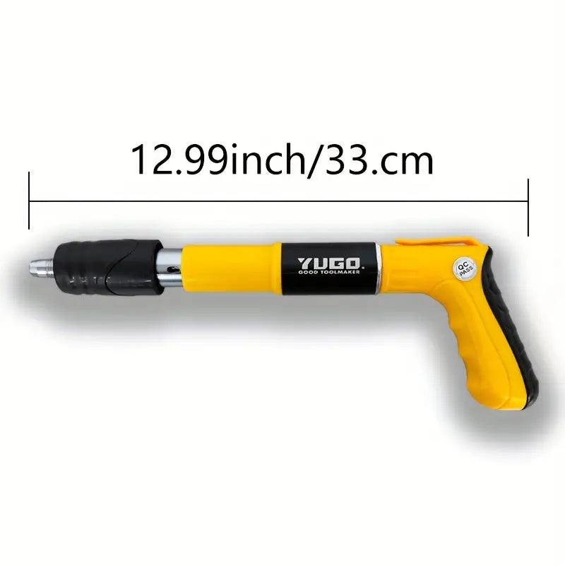 Portable Temu nail gun set for steel structures and ceiling fastening, showing a compact electric nail gun with nails ready for use.