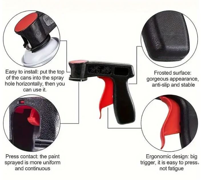Temu portable power-assisted spray bottle gun handle and trigger for paint cans, lightweight and easy to use.