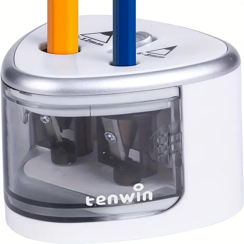 Temu portable pencil sharpener with dual slots for thin and thick pencils, compact and efficient for easy sharpening.