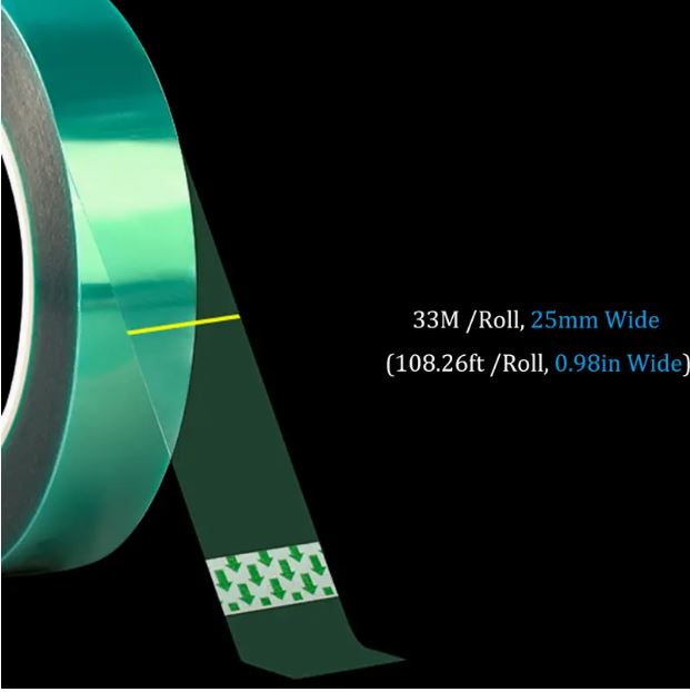 Green PET film tape roll from Temu, 25mm x 33m, high-temperature resistant PET film tape for industrial use.