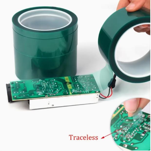 Green PET film tape roll, 25mm x 33m, high-temperature resistant Temu PET film tape for industrial use.
