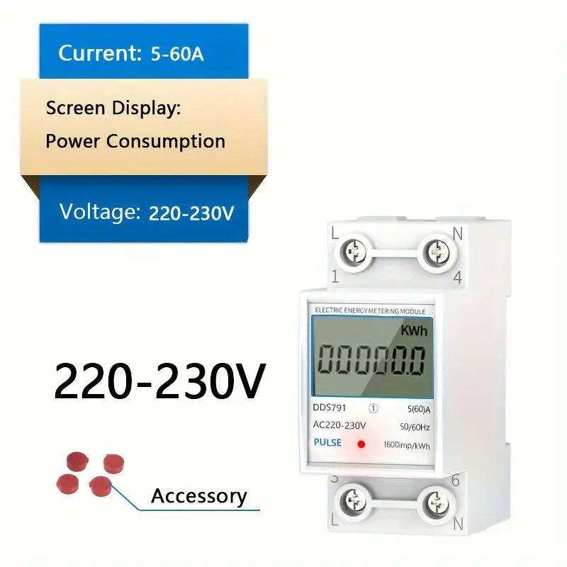220V AC 5-60Amp Single-Phase Mini Electricity Meter - Little Tokyo SA