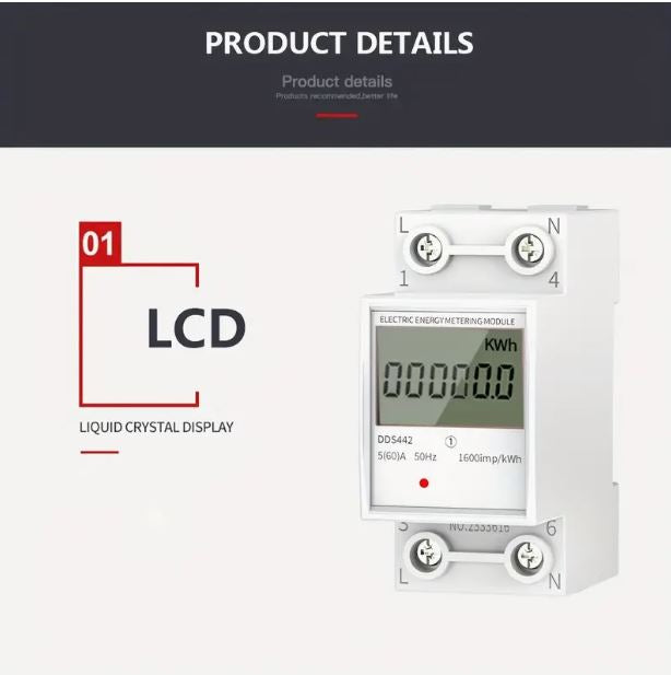 220V AC 5-60Amp Single-Phase Mini Electricity Meter - Little Tokyo SA