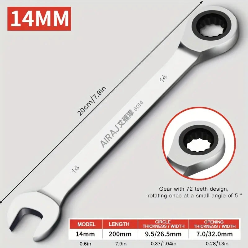 Temu AIRAJ universal Torx wrench adjustable torque ratchet spanner with 14mm size, featuring a compact, ergonomic design.