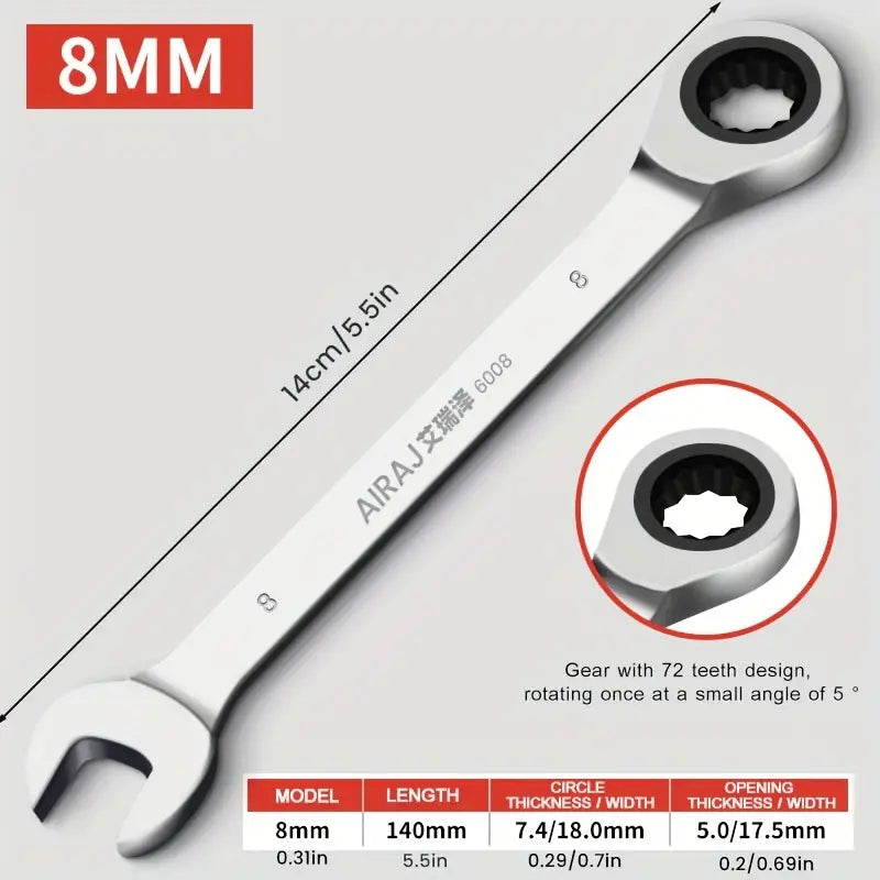 Airaj Universal Torx Wrench adjustable torque 8mm ratchet spanner by Temu, featuring a compact design and ergonomic handle.