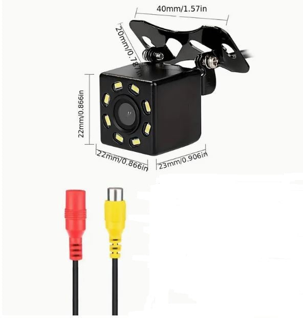 Temu rear view backup camera with night vision and 8 LEDs, designed for car reverse assistance and enhanced visibility.
