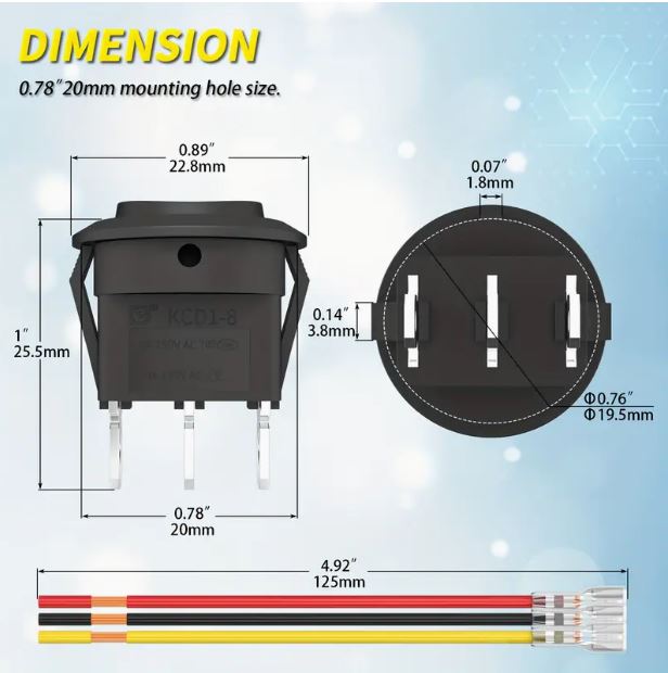 Set of five 12V 3-pin round rocker switches by Temu, featuring 3-position toggle for controlling electrical circuits.