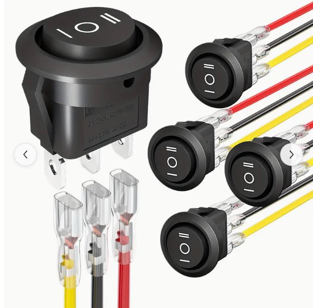 Set of five Temu 3-pin 12V round rocker switches with 3-position toggle for electronic devices and automotive applications