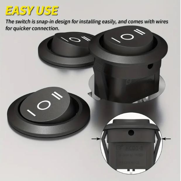 Set of five 3-pin 12V round rocker switches by Temu, featuring three positions for versatile electronic control.